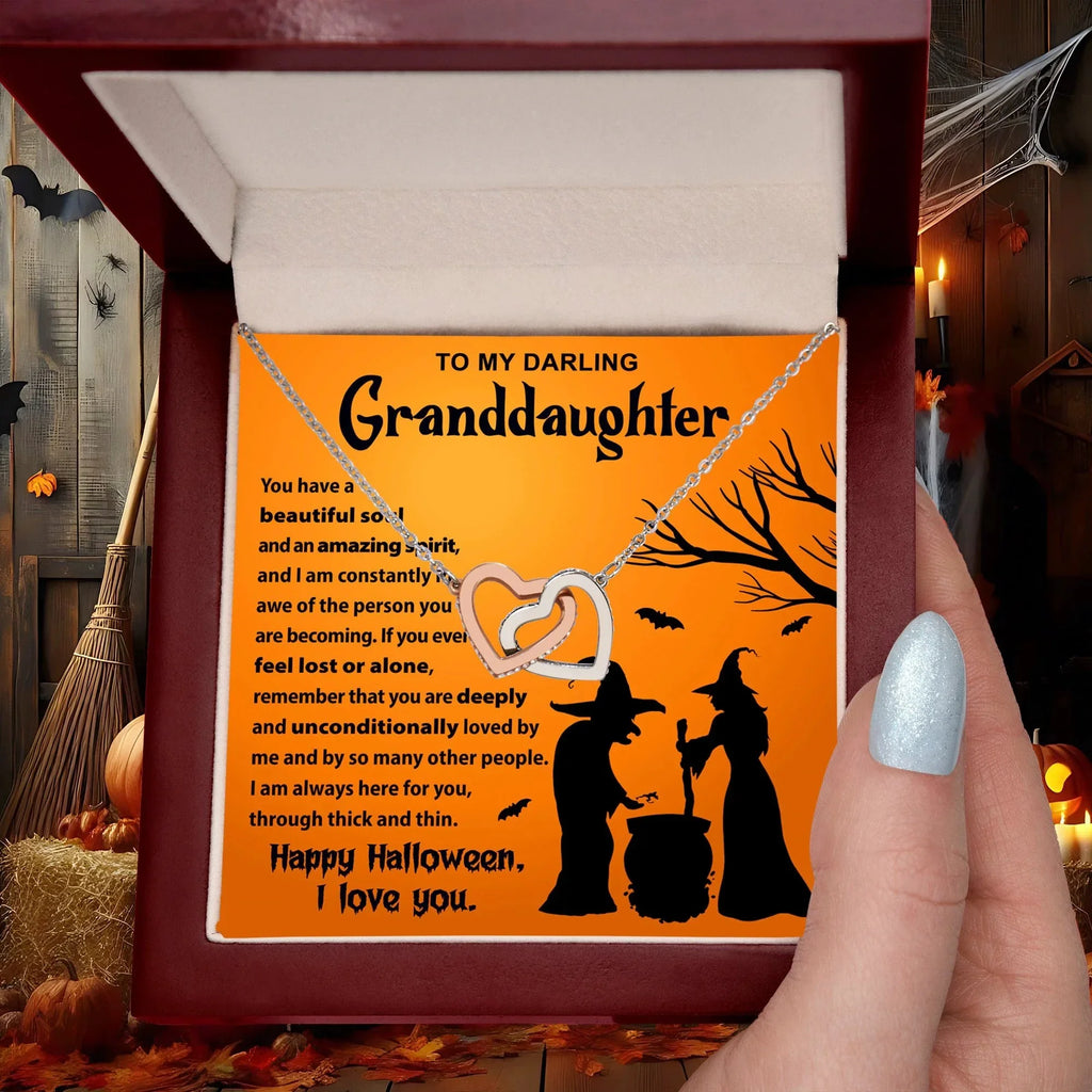 Granddaughter - Amazing Spirit Halloween Interlocking Hearts Pendant Necklace