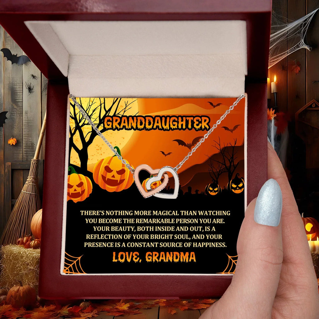 Granddaughter Halloween Nothing More Magical Personalized Interlocking Hearts Pendant Necklace