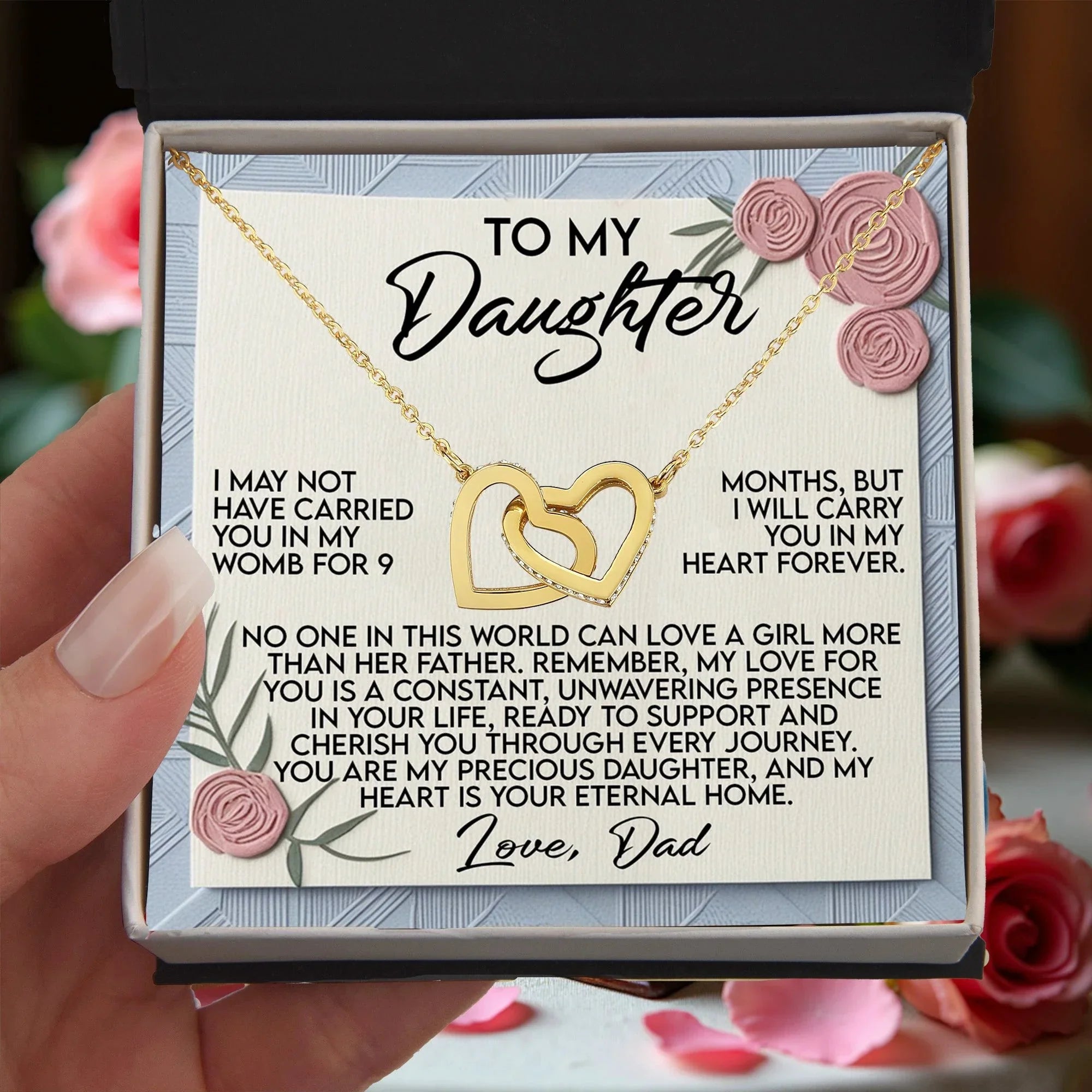 Daughter Gift from Dad - I Will Carry You in My Heart Forever - Interlocking Hearts Necklace