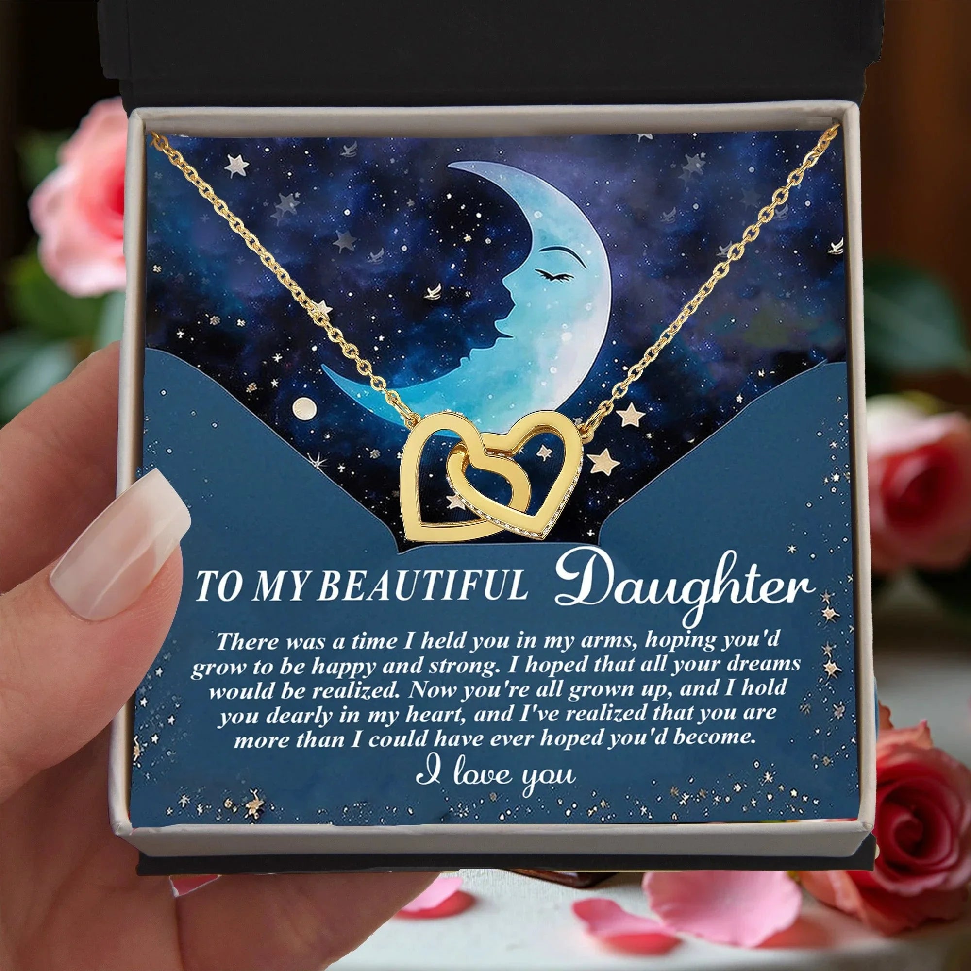 To My Daughter - Always in My Heart Interlocking Hearts Necklace