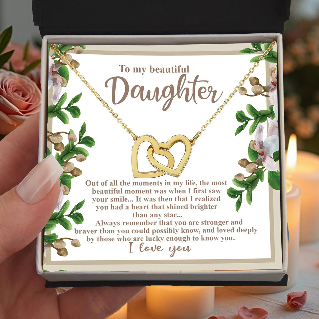 To My Beautiful Daughter - Your Heart Shines Brighter Than Any Star - Interlocking Hearts Necklace