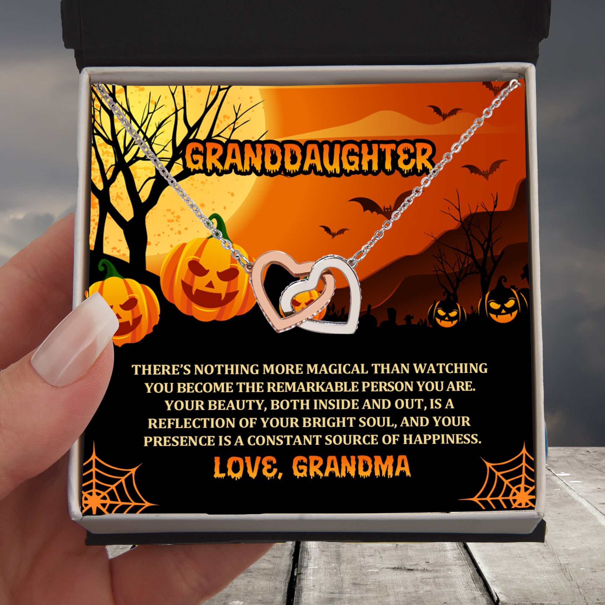 Granddaughter Halloween Nothing More Magical Personalized Interlocking Hearts Pendant Necklace - Mallard Moon