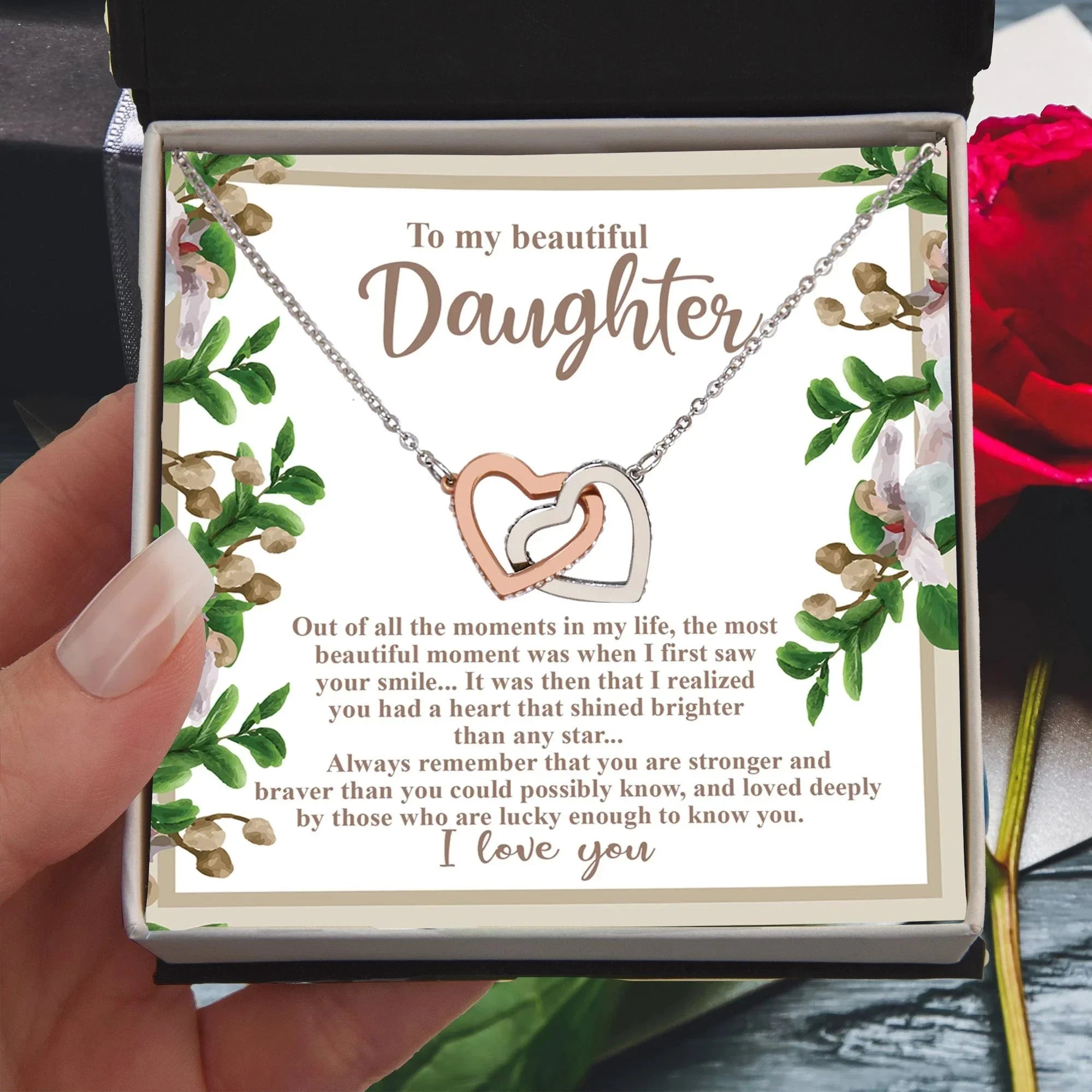 To My Beautiful Daughter - Your Heart Shines Brighter Than Any Star - Interlocking Hearts Necklace