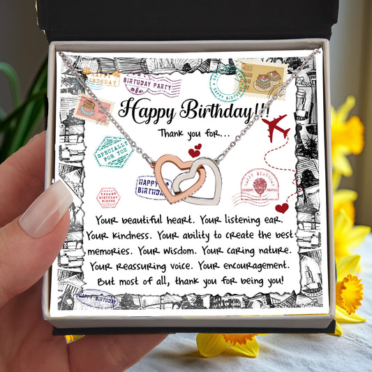 Happy Birthday Daughter Interlocking Hearts Necklace – Thank You for Being You | Meaningful Birthday Gift from Parent