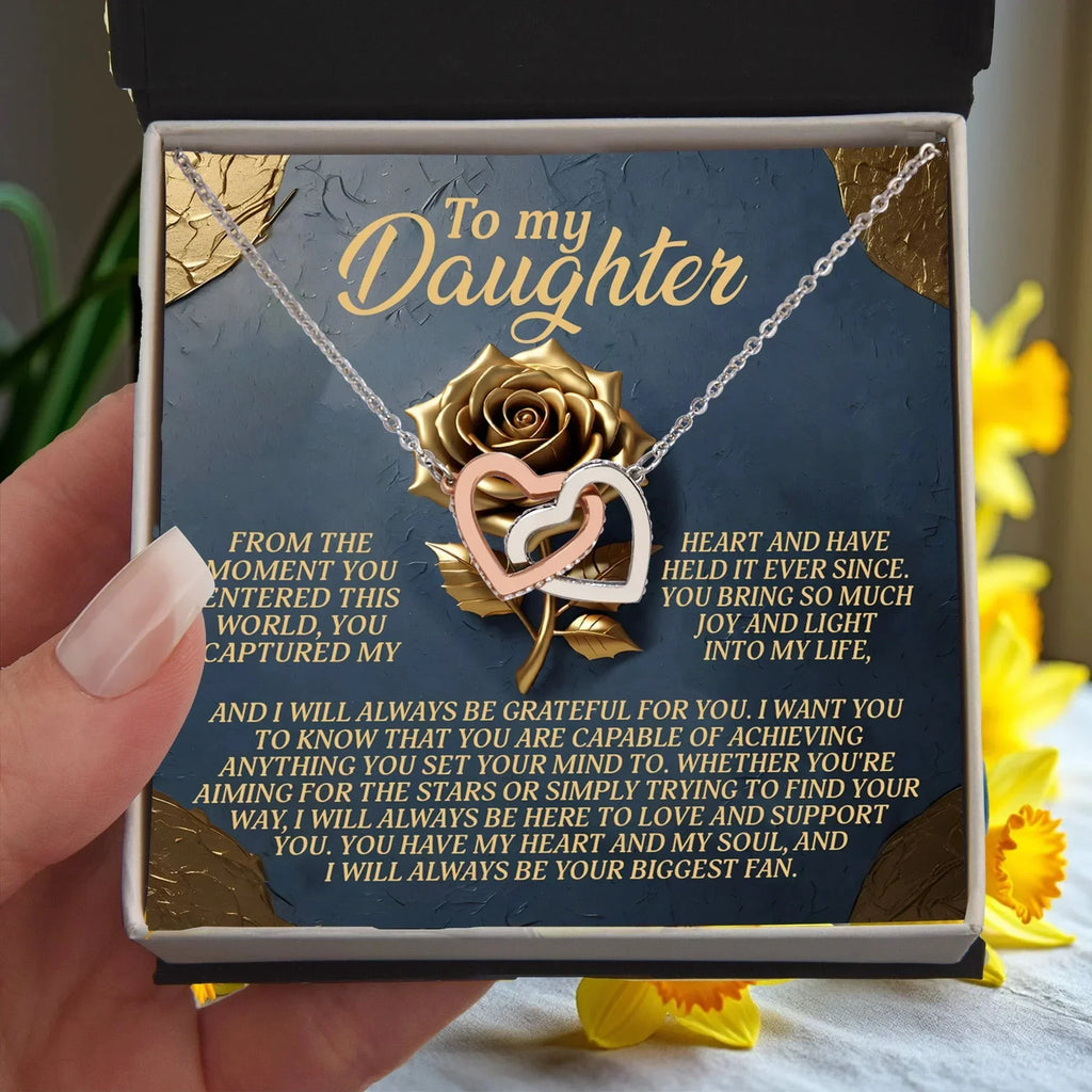 To My Precious Daughter - You Are My Greatest Blessing - Interlocking Hearts Necklace: