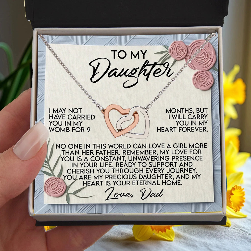 Daughter Gift from Dad - I Will Carry You in My Heart Forever - Interlocking Hearts Necklace