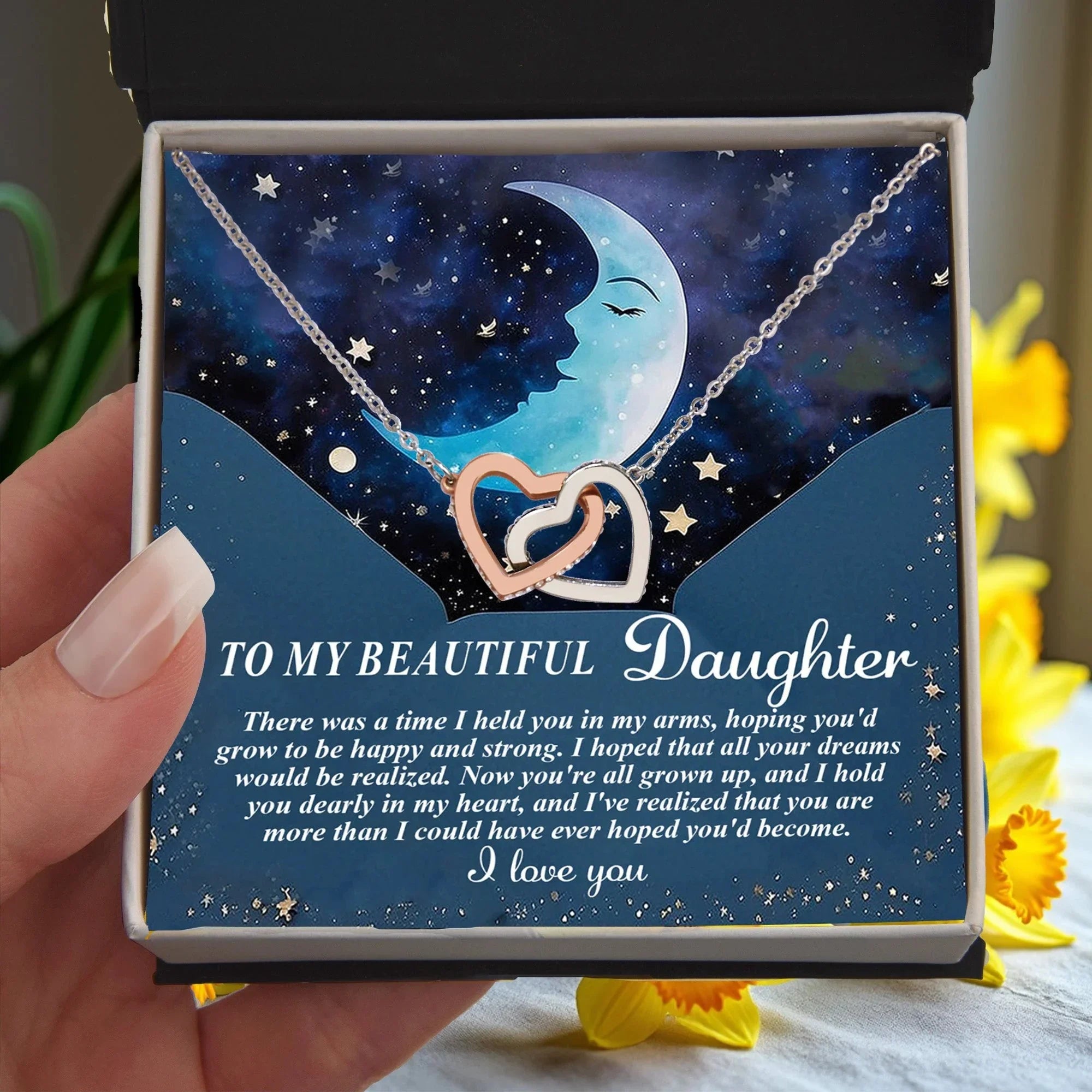 To My Daughter - Always in My Heart Interlocking Hearts Necklace