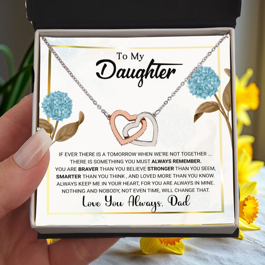 To My Daughter – Interlocking Hearts Necklace from Dad | Braver, Smarter, Stronger Message Card | Sentimental Keepsake Gift