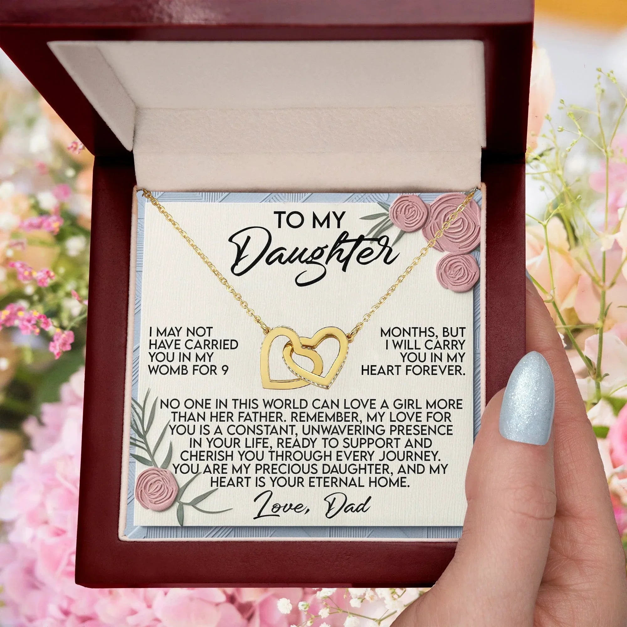 Daughter Gift from Dad - I Will Carry You in My Heart Forever - Interlocking Hearts Necklace