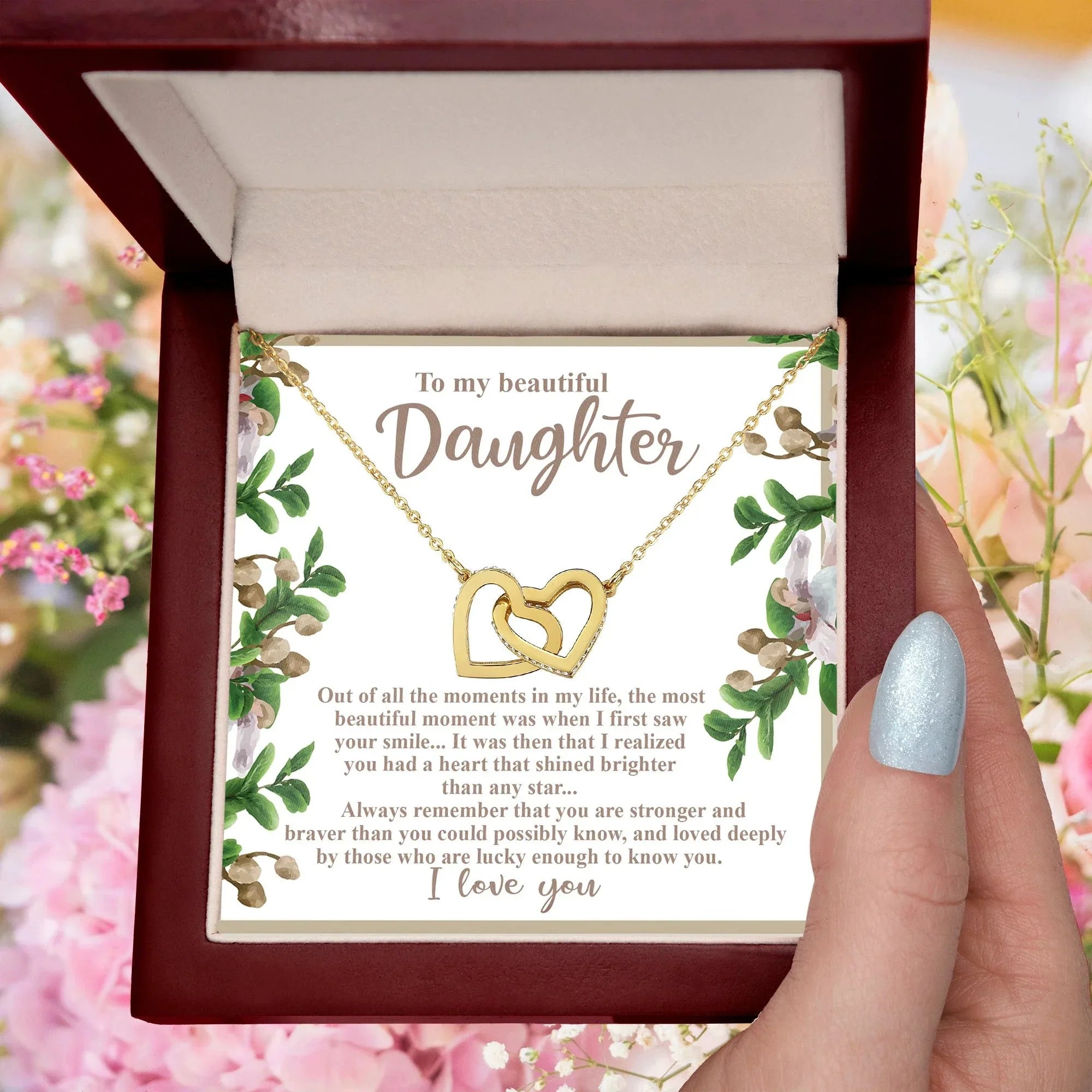 To My Beautiful Daughter - Your Heart Shines Brighter Than Any Star - Interlocking Hearts Necklace