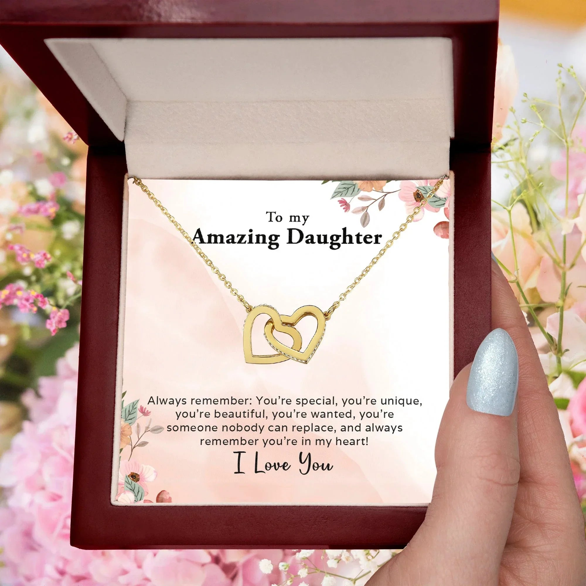 To My Amazing Daughter - Always In My Heart - Interlocking Hearts Necklace