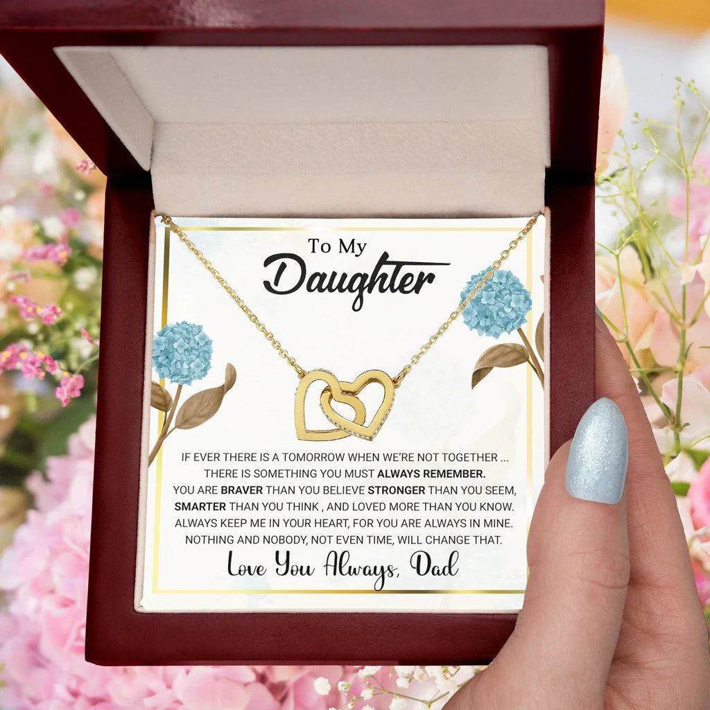 To My Daughter – Interlocking Hearts Necklace from Dad | Braver, Smarter, Stronger Message Card | Sentimental Keepsake Gift