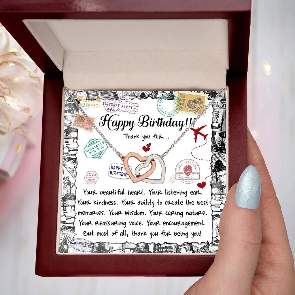 Happy Birthday Daughter Interlocking Hearts Necklace – Thank You for Being You | Meaningful Birthday Gift from Parent
