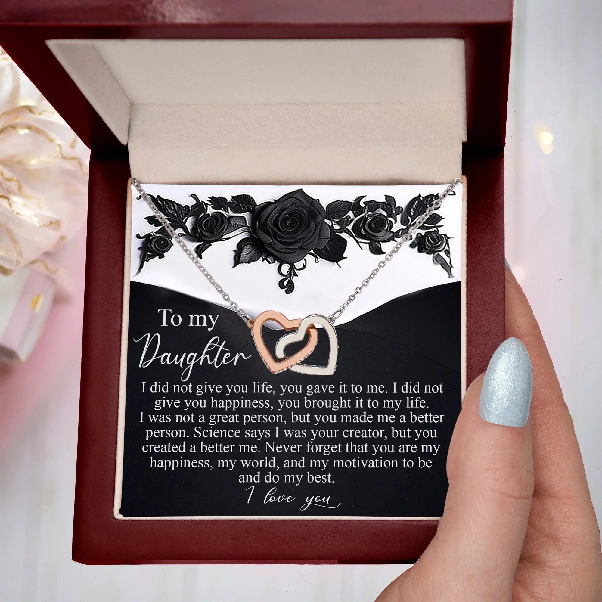 Gift for Daughter - You Made Me a Better Person - Interlocking Hearts Necklace