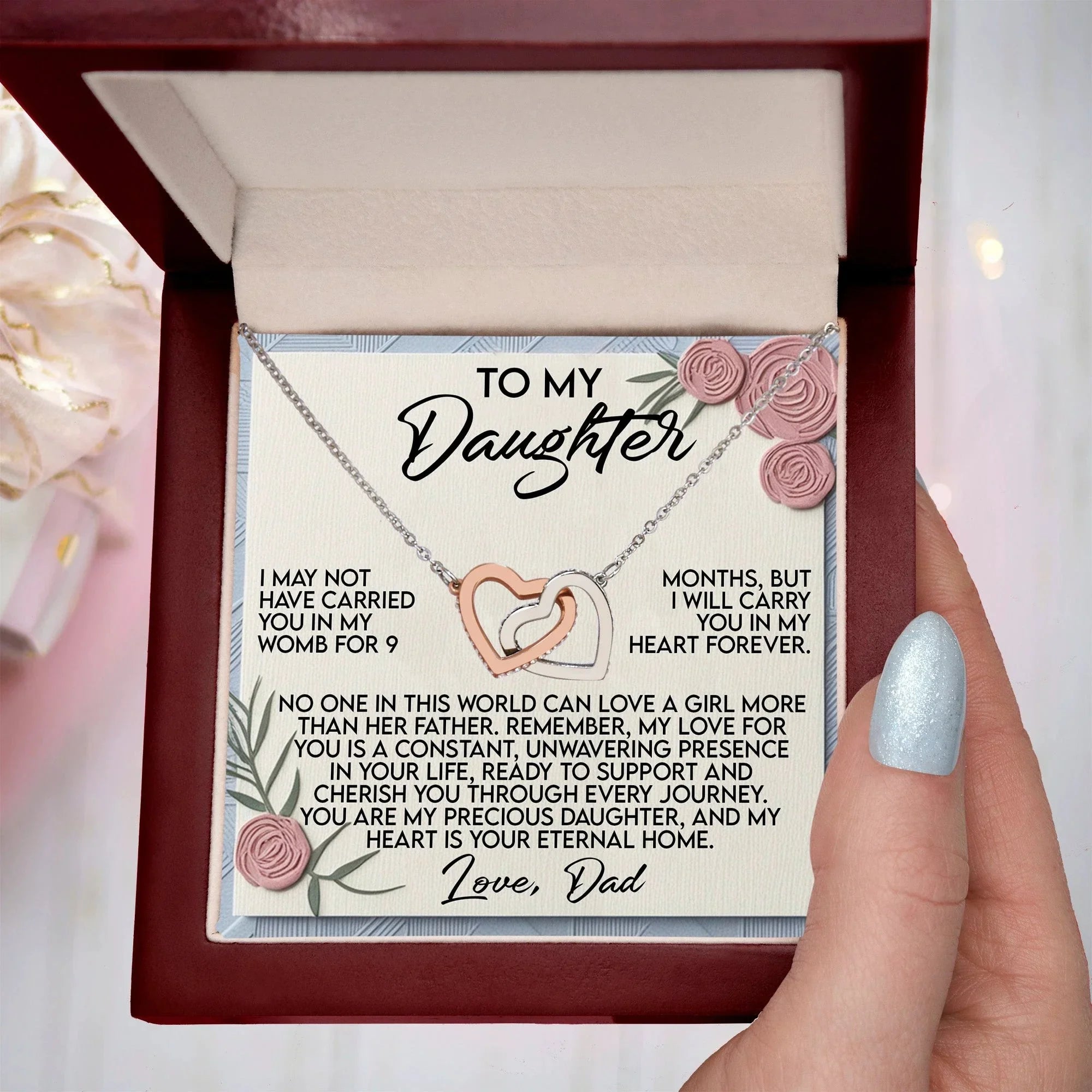 Daughter Gift from Dad - I Will Carry You in My Heart Forever - Interlocking Hearts Necklace