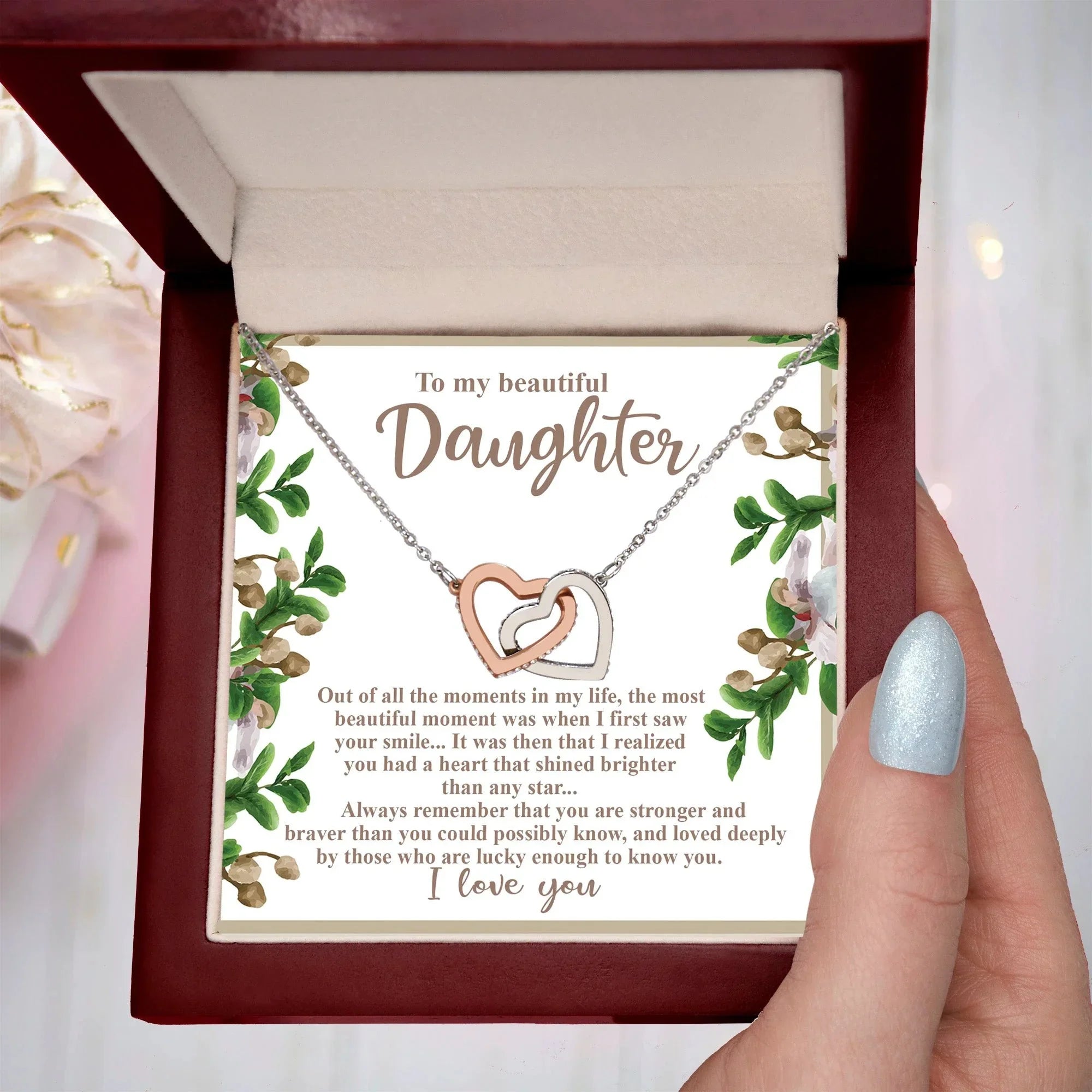 To My Beautiful Daughter - Your Heart Shines Brighter Than Any Star - Interlocking Hearts Necklace