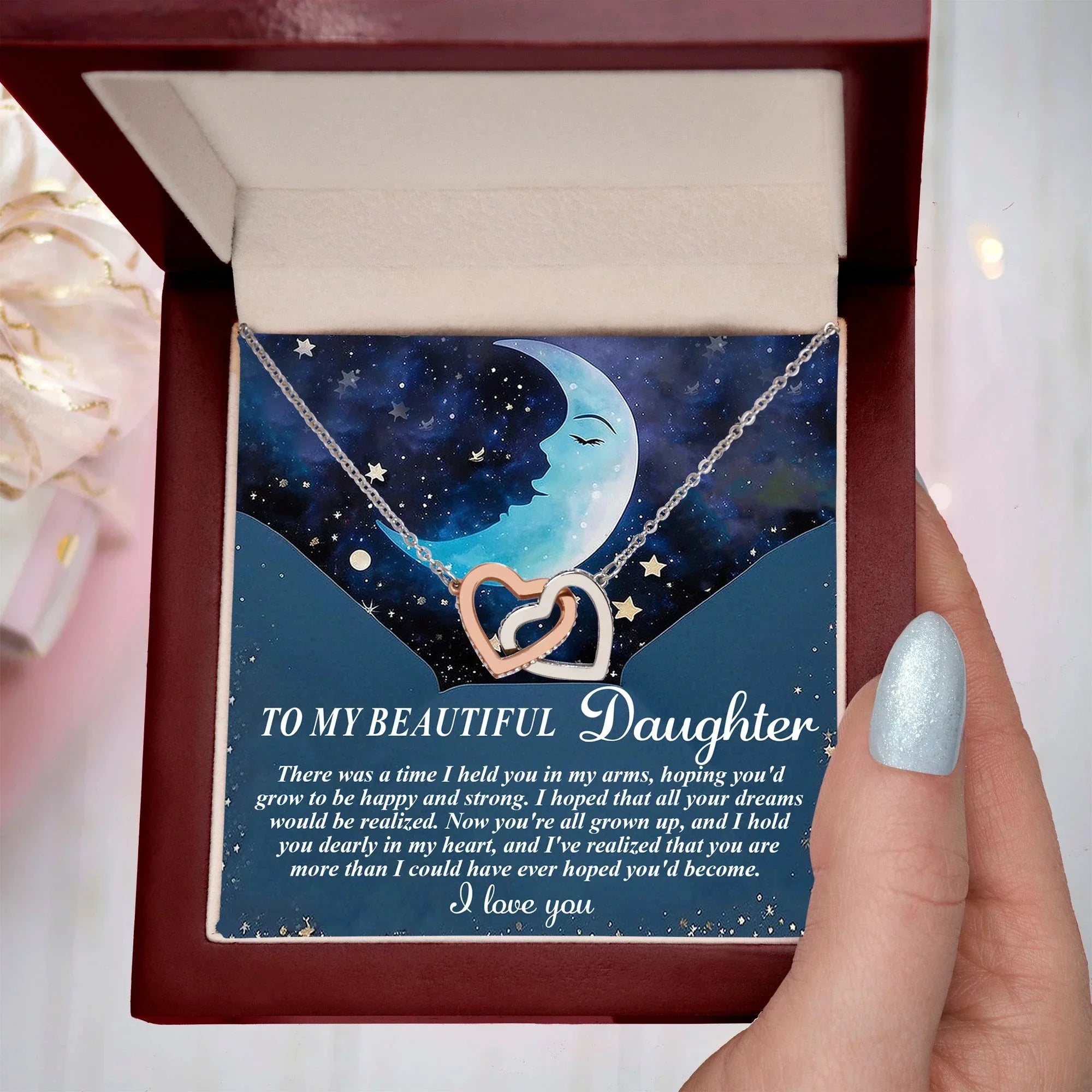 To My Daughter - Always in My Heart Interlocking Hearts Necklace