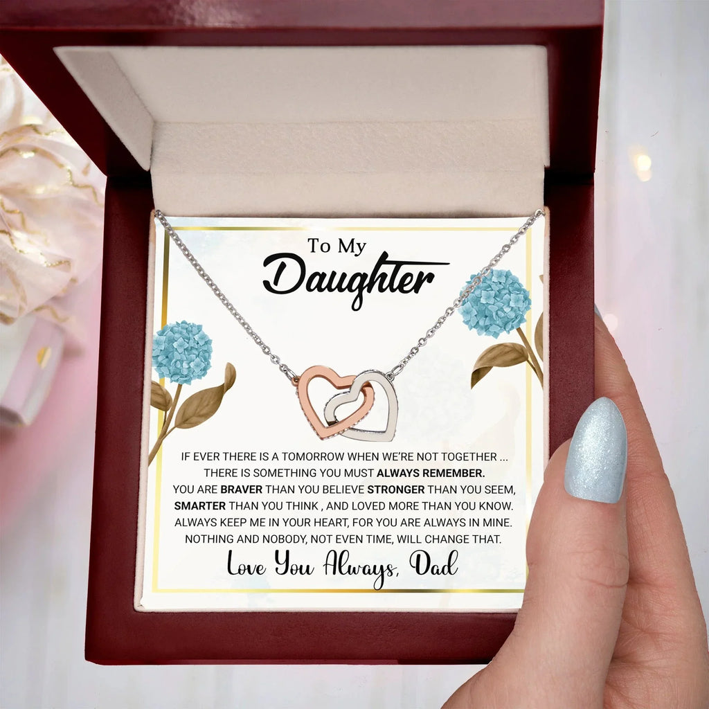 To My Daughter – Interlocking Hearts Necklace from Dad | Braver, Smarter, Stronger Message Card | Sentimental Keepsake Gift