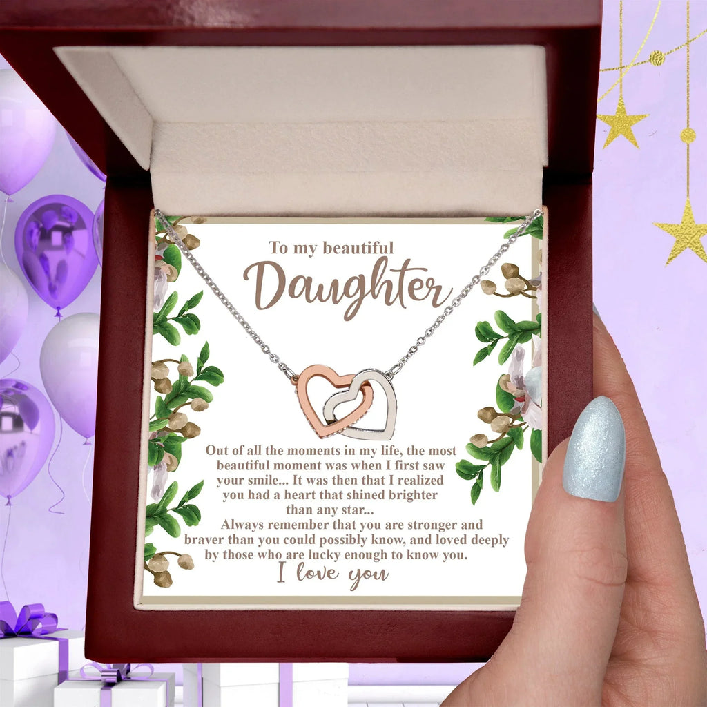 To My Beautiful Daughter - Your Heart Shines Brighter Than Any Star - Interlocking Hearts Necklace