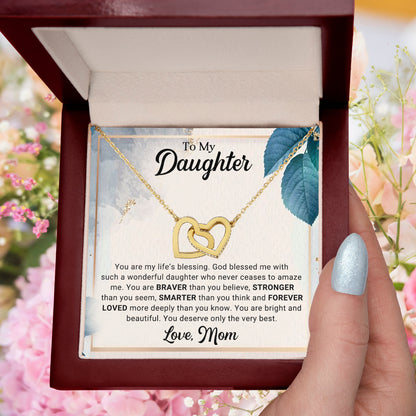 To My Daughter Interlocking Hearts Necklace – Braver, Stronger, Smarter Message from Mom | Faith-Inspired Gift for Birthday or Graduation - Mallard Moon Gift Shop