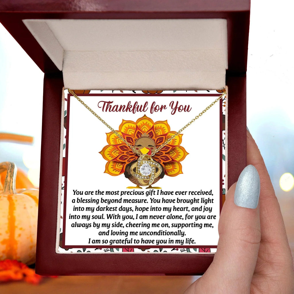 Thanksgiving Gift for Her – “Into My Heart” Love Knot Necklace with Message Card | Heartfelt Gift of Gratitude