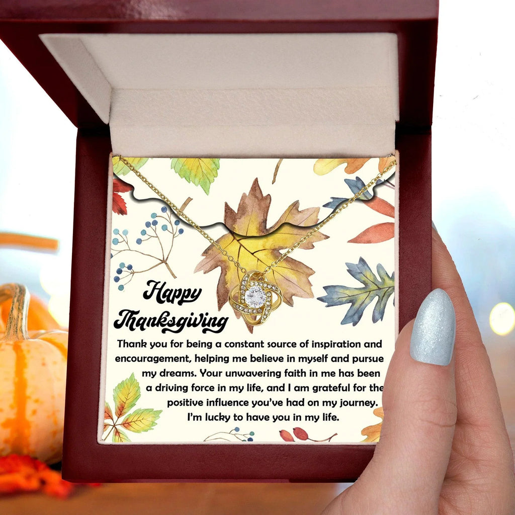 Thanksgiving Gift for Her – “On My Journey” Love Knot Necklace with Message Card | Inspirational Gratitude Gift for Mom, Mentor, or Friend