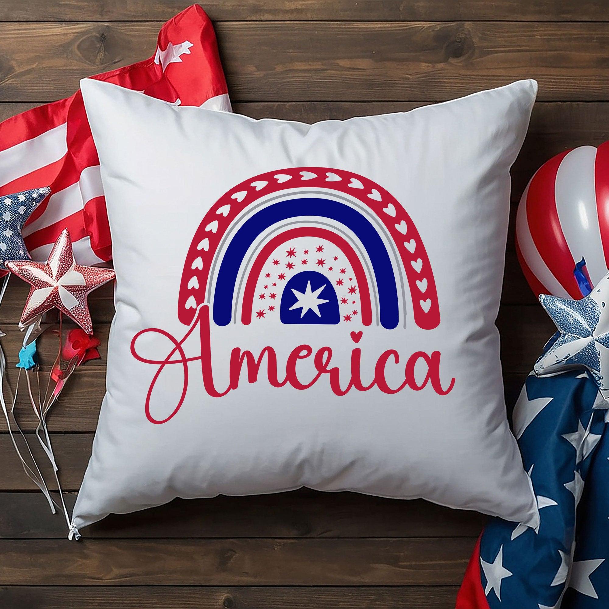 America Red White Blue Rainbow Patriotic Indoor-Outdoor Pillow - Mallard Moon Gift Shop