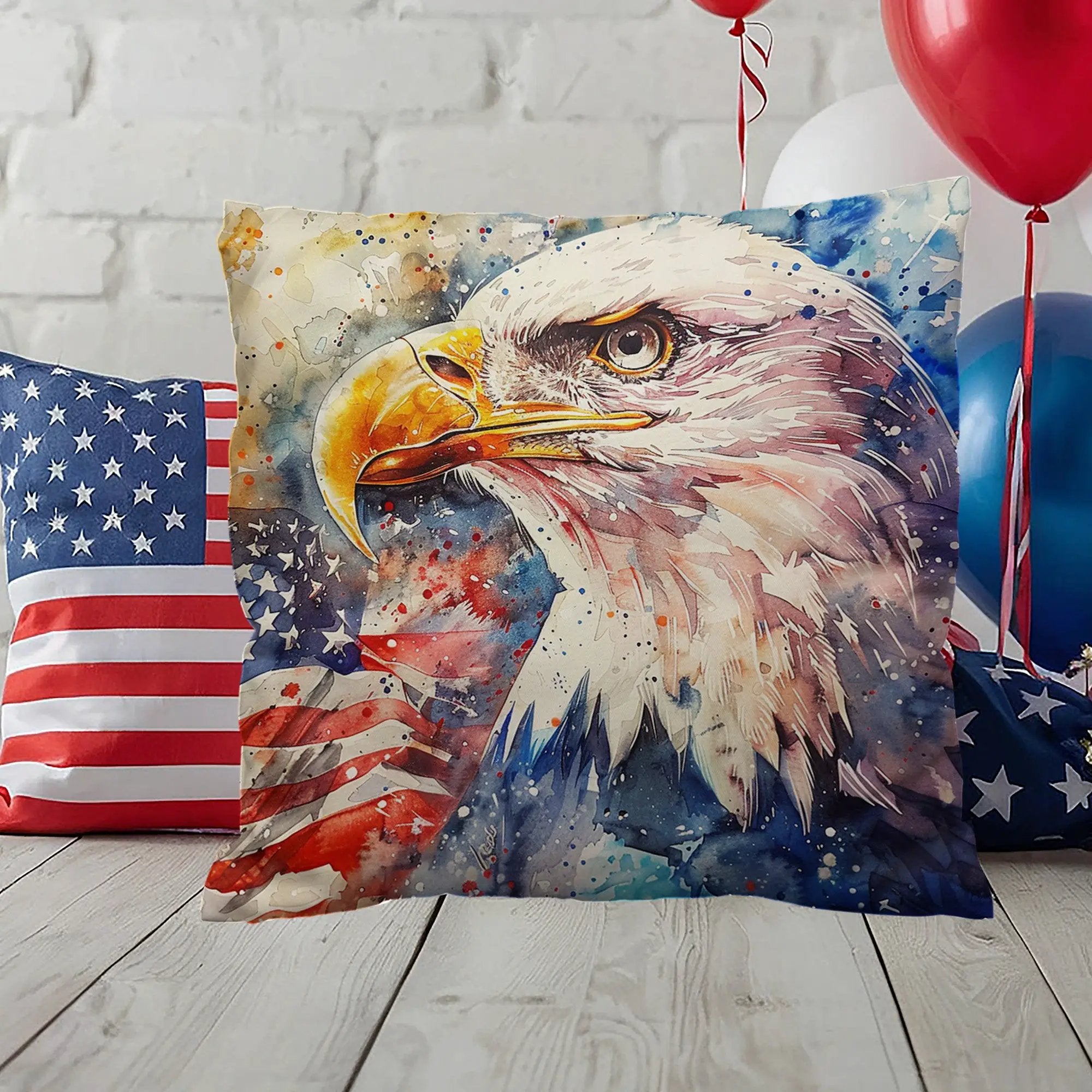 Patriotic Eagle with American Flag Pillow Cover
