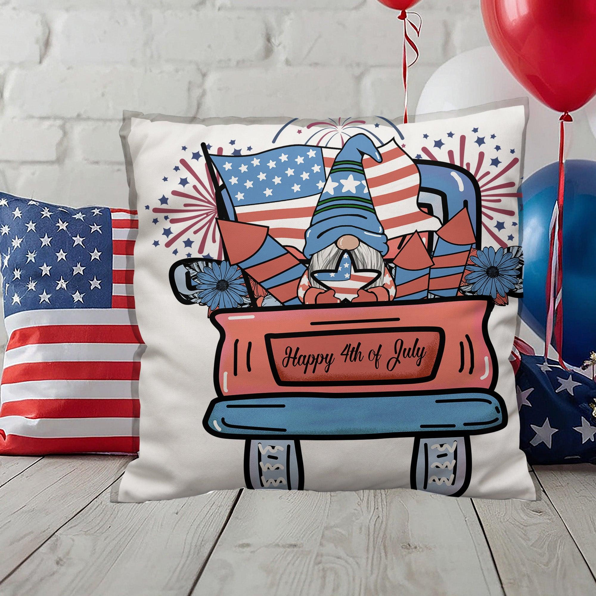 Fourth of July Gnome Parade Patriotic Indoor-Outdoor Pillow - Mallard Moon Gift Shop