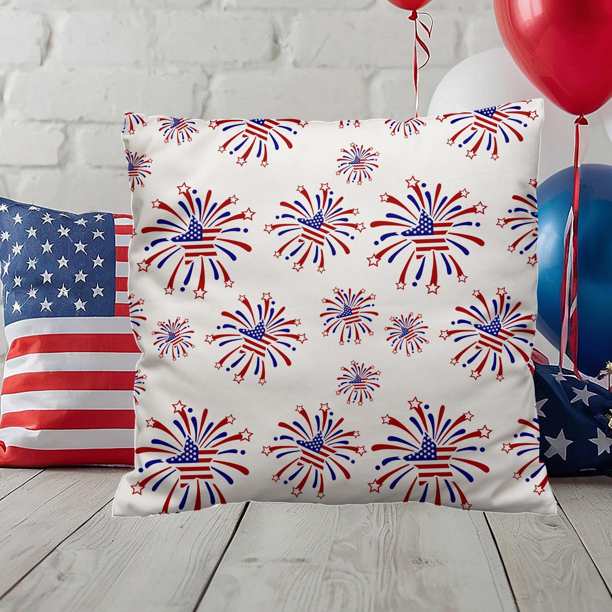 Star Red White and Blue Fireworks 4th of July Patriotic Indoor-Outdoor Pillow - Mallard Moon Gift Shop