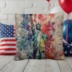 Statue of Liberty American Flag Pillow – Patriotic Indoor Outdoor Throw Pillow – USA Freedom Decor – Red White Blue Cushion – Americana Home Accent