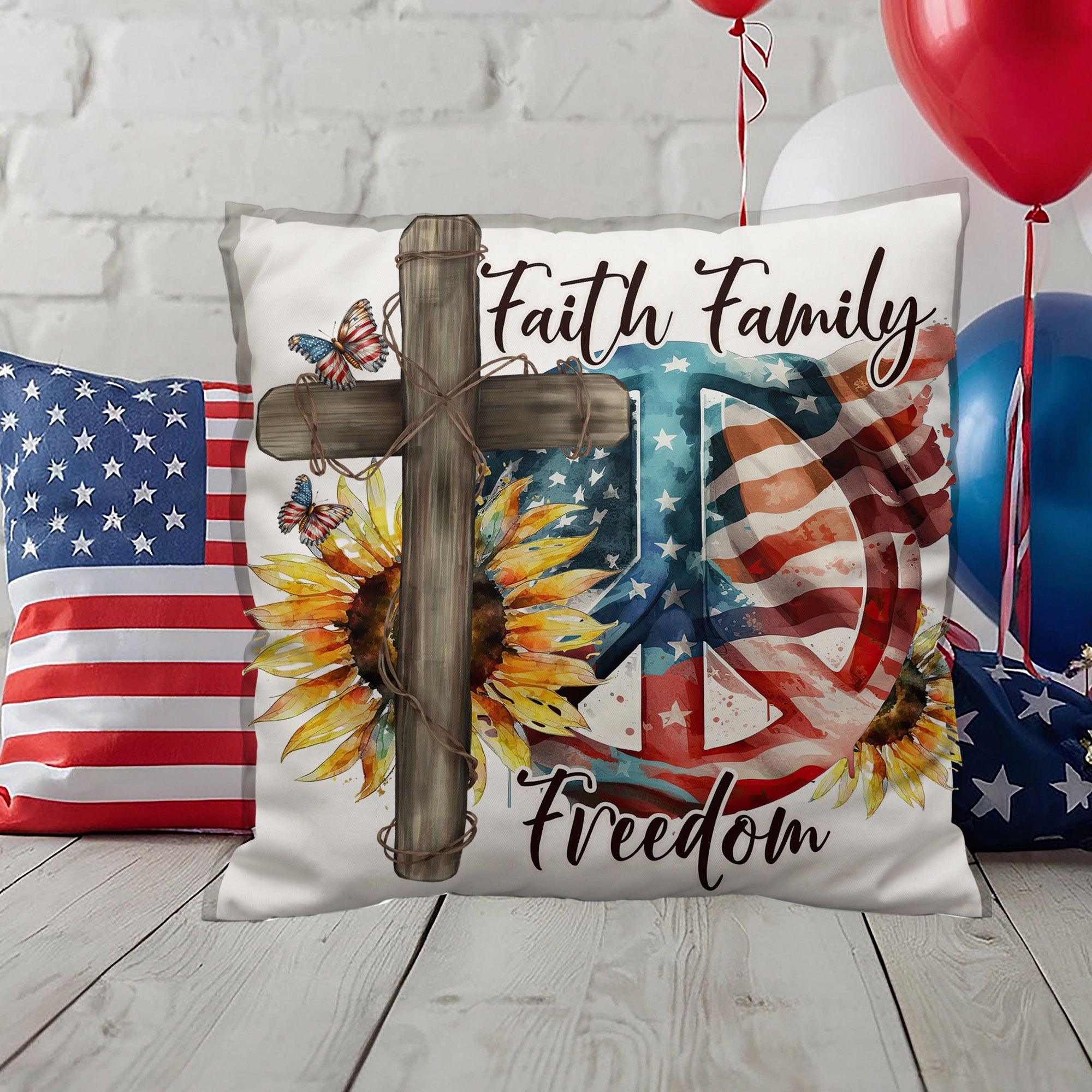 Faith Family Freedom Patriotic Indoor-Outdoor Pillow - Mallard Moon Gift Shop