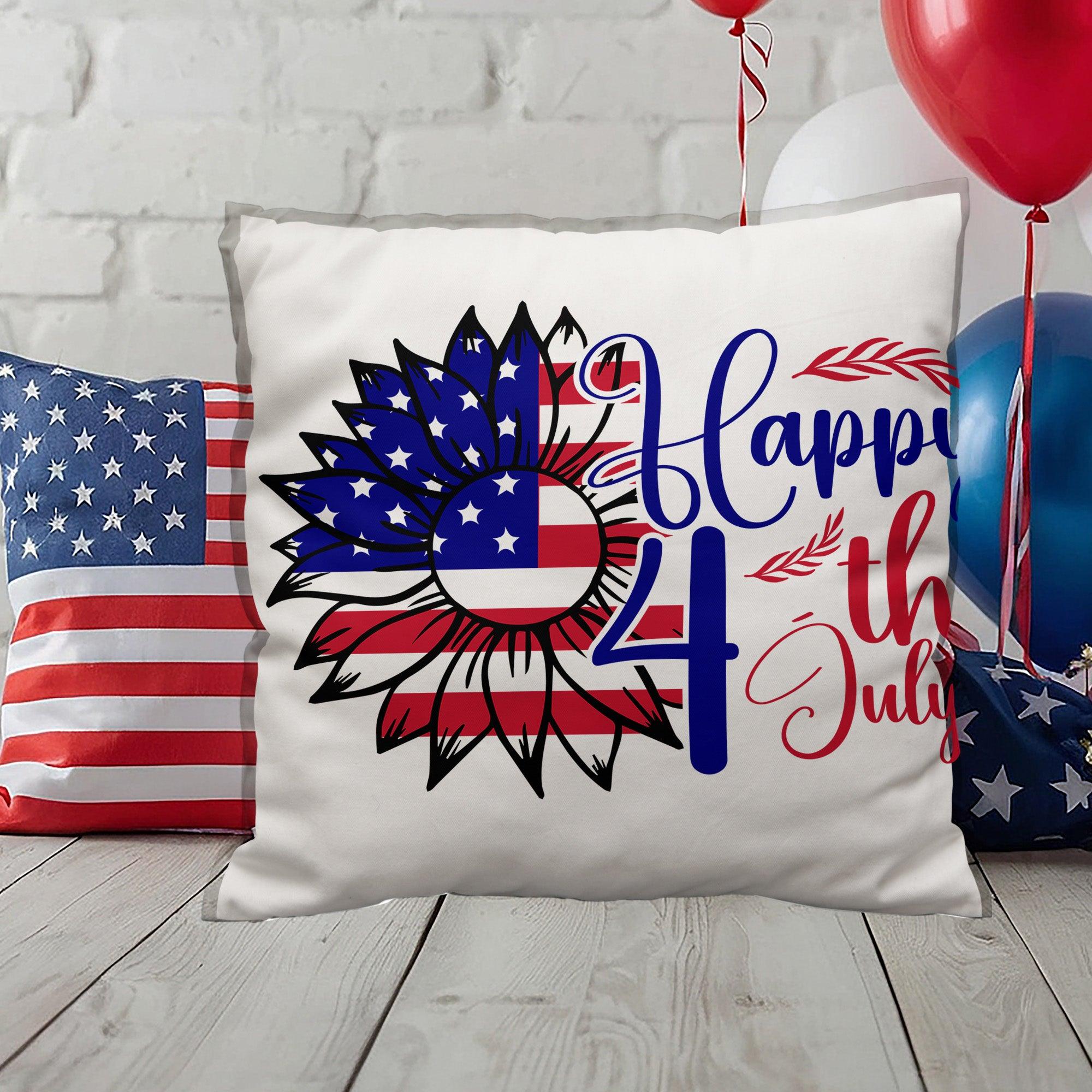 Happy 4th of July Sunflower Patriotic Indoor-Outdoor Pillow - Mallard Moon Gift Shop