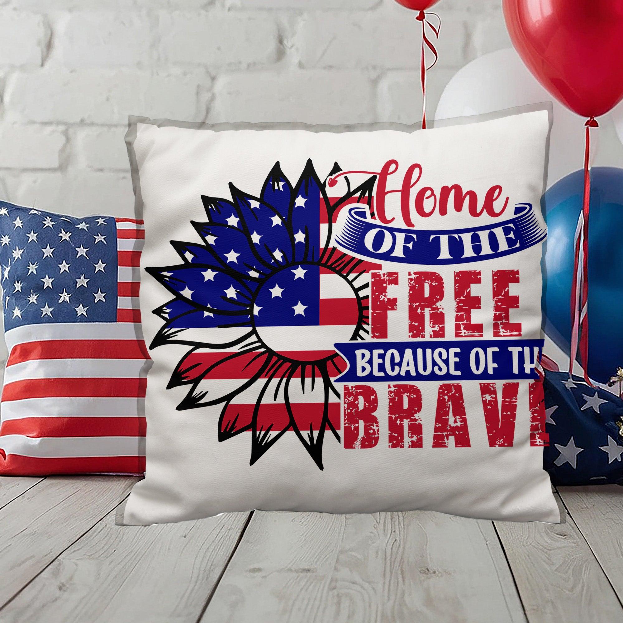 Home of the Free Because of the Brave Patriotic Indoor-Outdoor Pillow - Mallard Moon Gift Shop