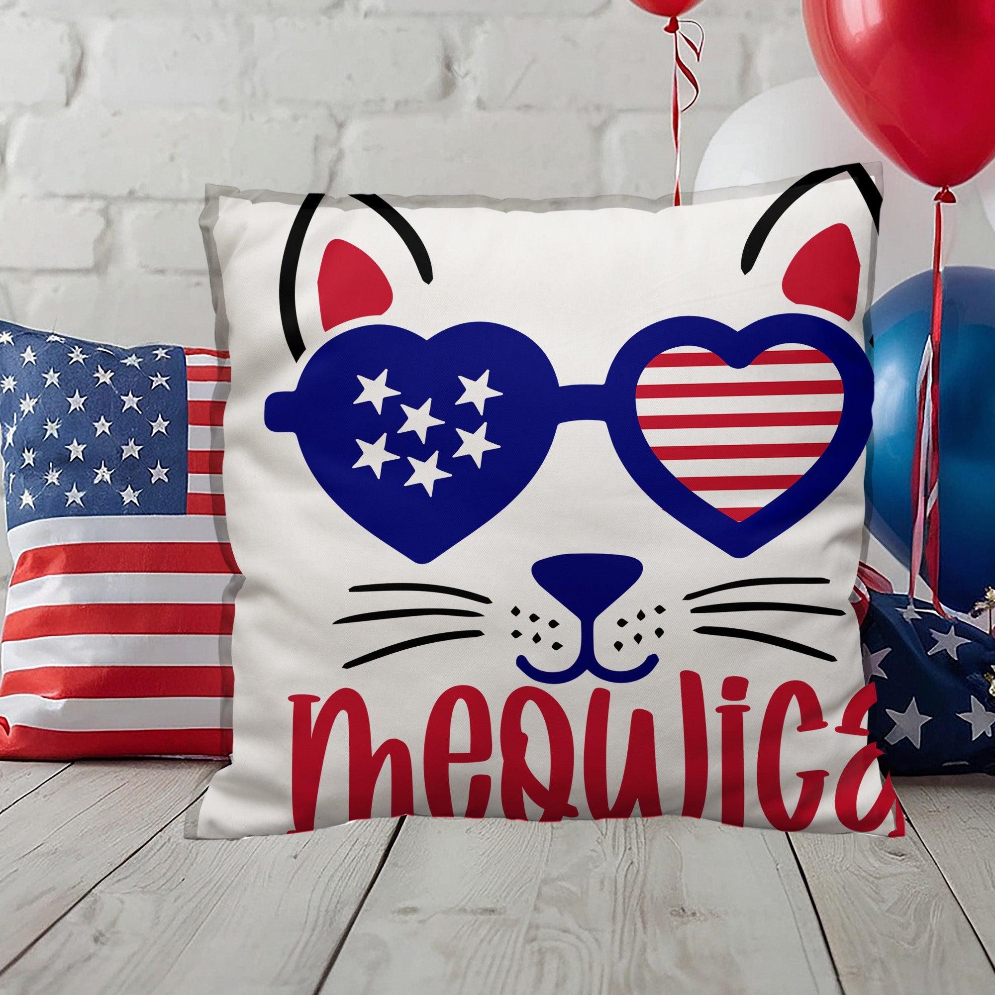 Mewoica Cat Patriotic Indoor-Outdoor Pillow - Mallard Moon Gift Shop