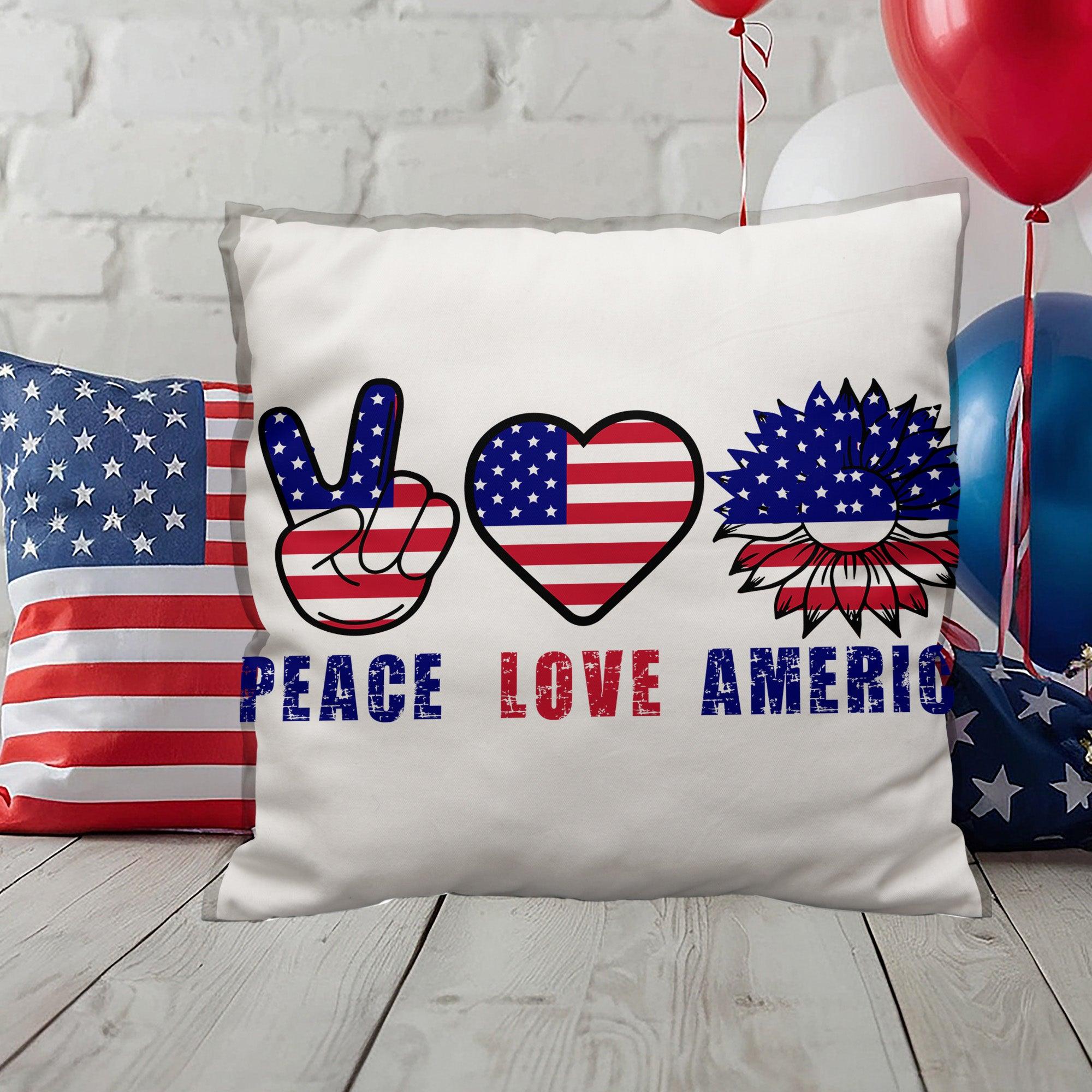 Peace Love America Patriotic Indoor-Outdoor Pillow - Mallard Moon Gift Shop