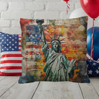 Statue of Liberty Patriotic Pillow – USA Flag Throw Pillow – Americana Art Cushion – Red White Blue Home Decor – Indoor Outdoor Porch Pillow