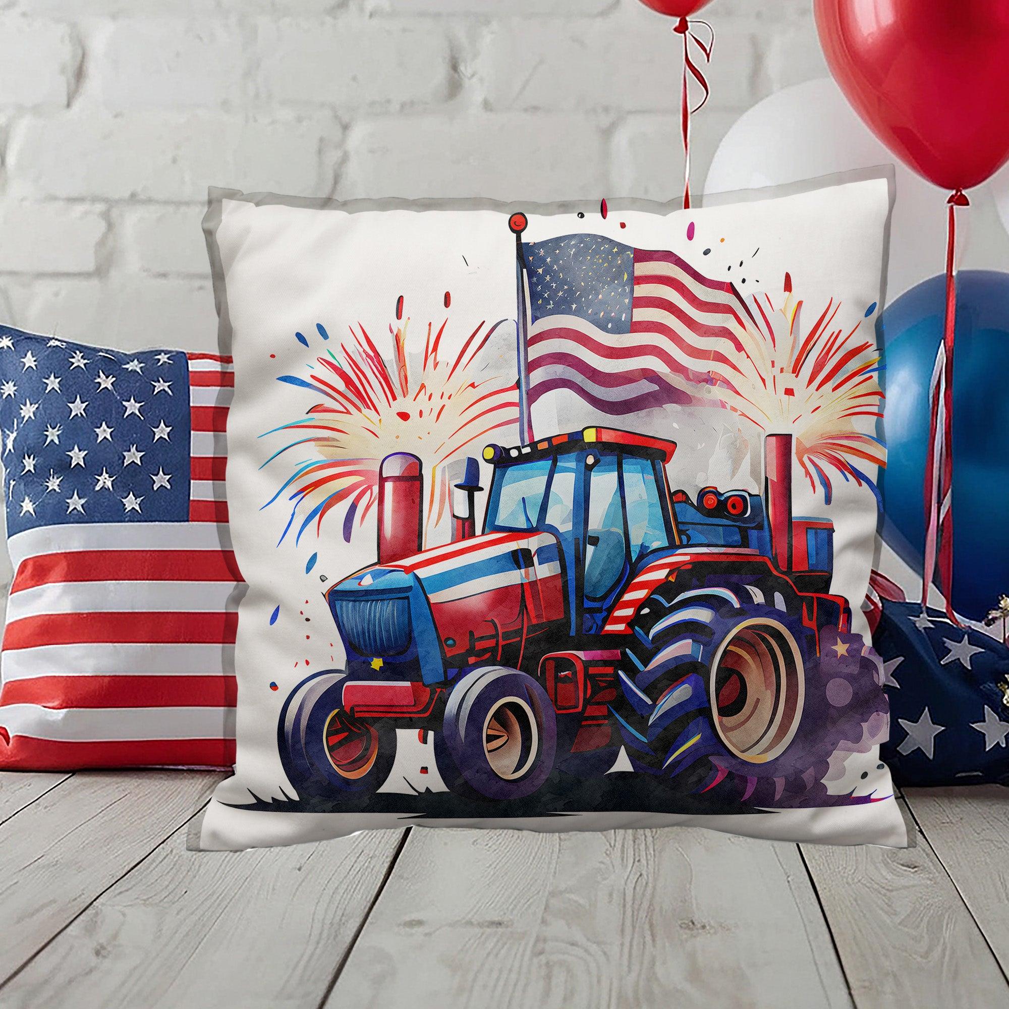 Tractor Fourth of July Parade Patriotic Indoor-Outdoor Pillow - Mallard Moon Gift Shop