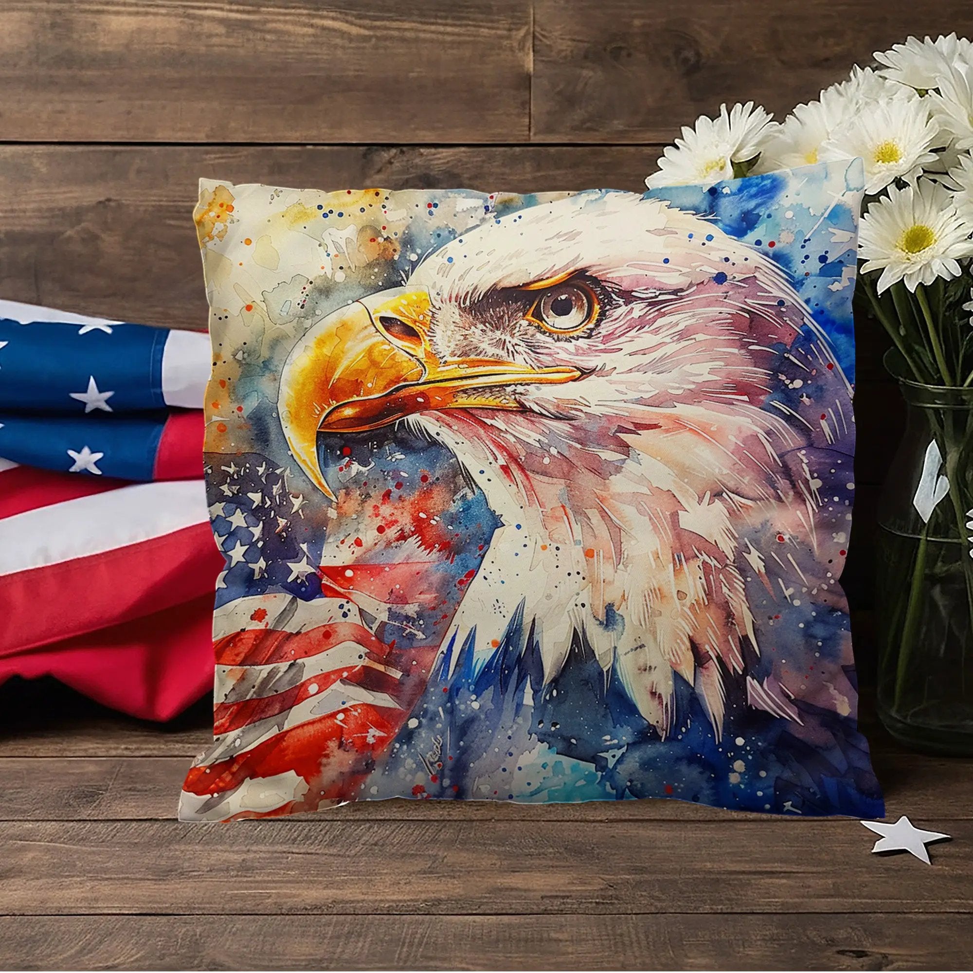 Patriotic Eagle with American Flag Pillow Cover