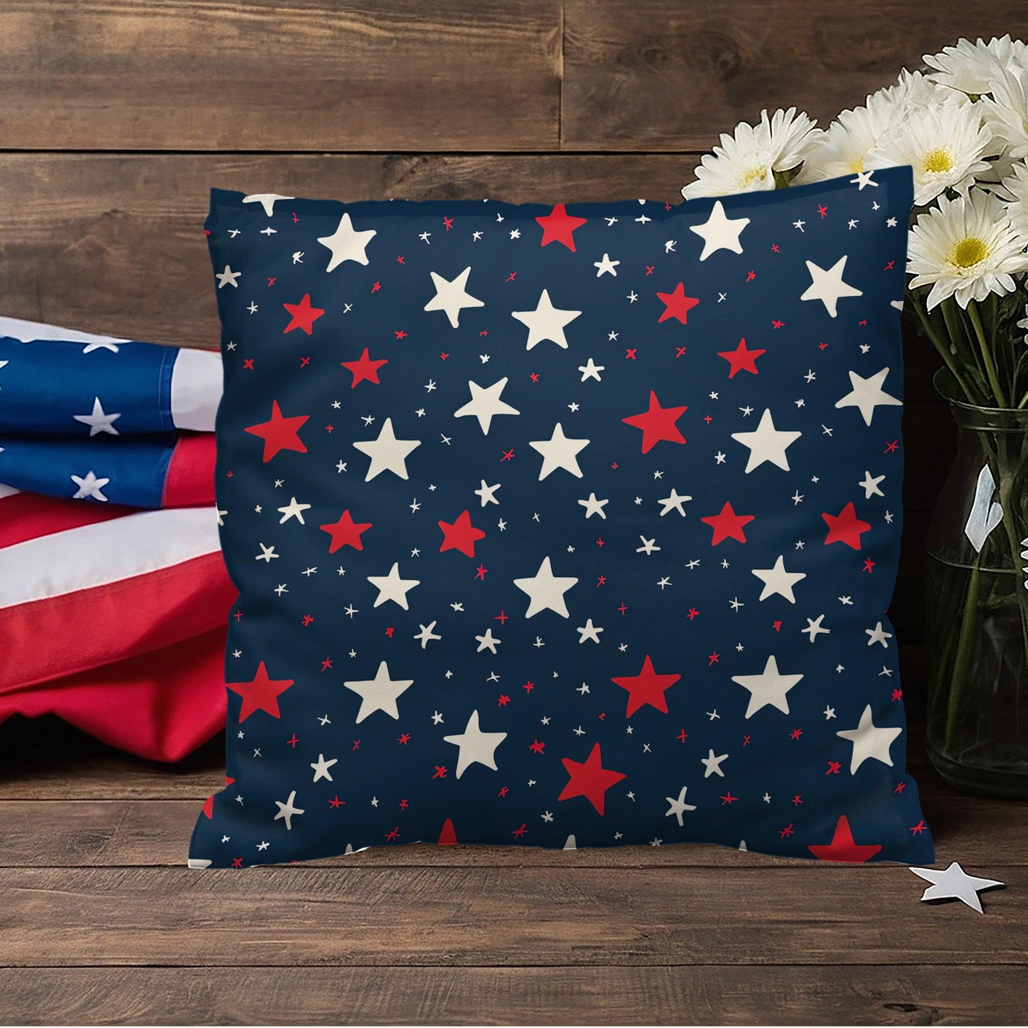 Red and White Stars on Navy Blue Patriotic Indoor-Outdoor Pillow - Mallard Moon Gift Shop