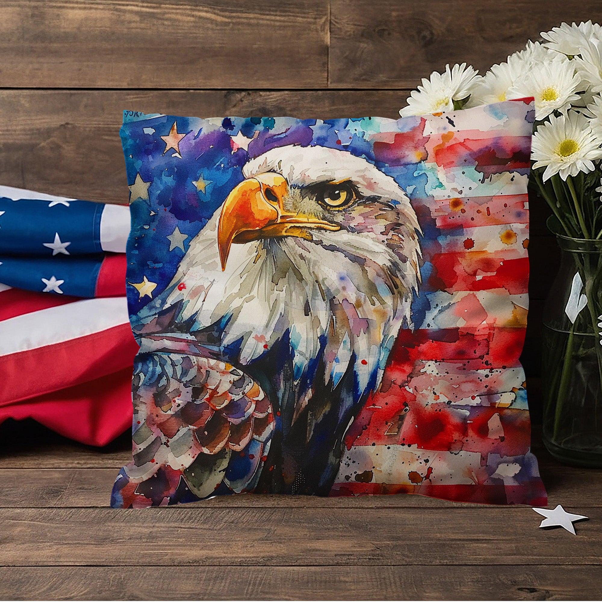 Eagle with American Flag Patriotic Indoor/Outdoor Pillow Decor - Mallard Moon Gift Shop
