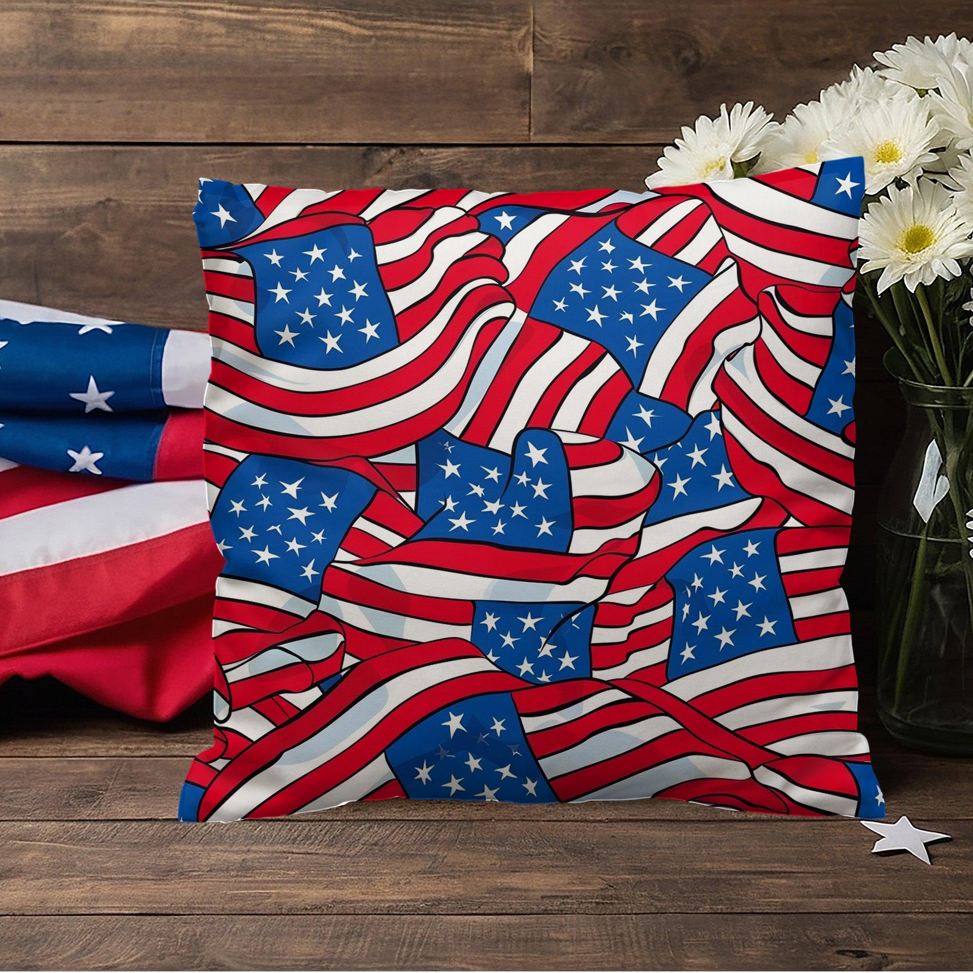 Patriotic American Flags Indoor-Outdoor Printed Pillow - Mallard Moon Gift Shop