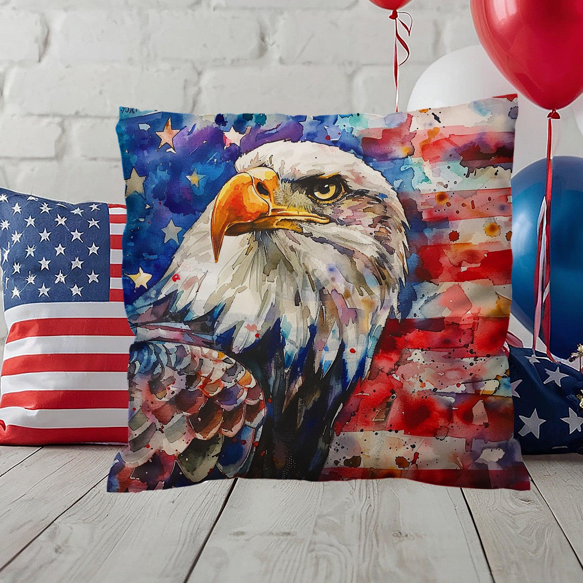 Eagle with American Flag Patriotic Indoor/Outdoor Pillow Decor - Mallard Moon Gift Shop