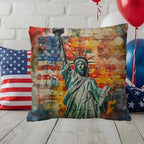 Statue of Liberty Patriotic Pillow – USA Flag Throw Pillow – Americana Art Cushion – Red White Blue Home Decor – Indoor Outdoor Porch Pillow