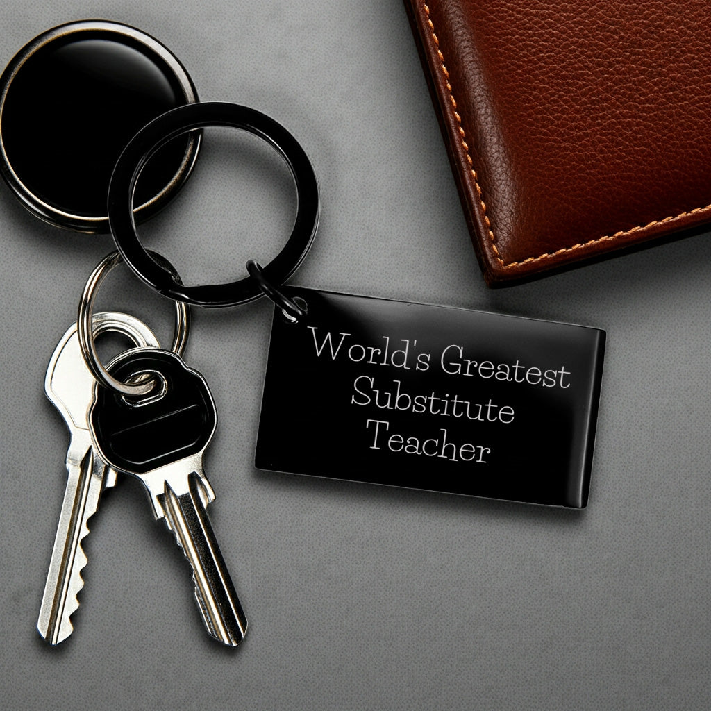 Stellar Black Stainless Substitute Teacher Keychain Gift