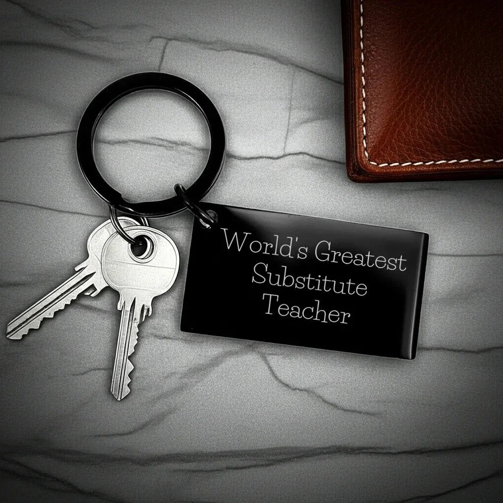 Stellar Black Stainless Substitute Teacher Keychain Gift