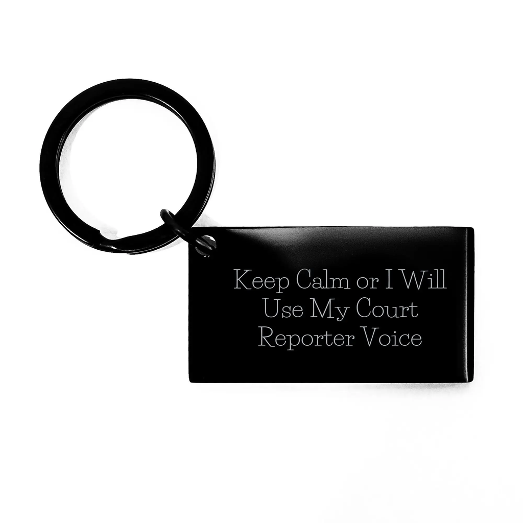 Funny Court Reporter Gifts from Dad, Keep Calm or I'll Use My Court Reporter Voice Keychain, Gift for Court Reporter Men - Image 1