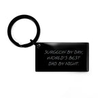Funny Keychain Gifts for Surgeon Men, Unique Christmas Unique Gifts from Dad, 'Surgeon By Day, World's Best Dad By Night' Keychain, Stainless Steel Keychain for Him