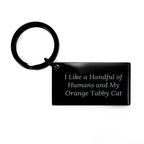 Funny Orange Tabby Cat Keychain Gifts for Men from Friends - 'I Like A Handful Of Humans And My Orange Tabby Cat' Christmas Unique Keychain
