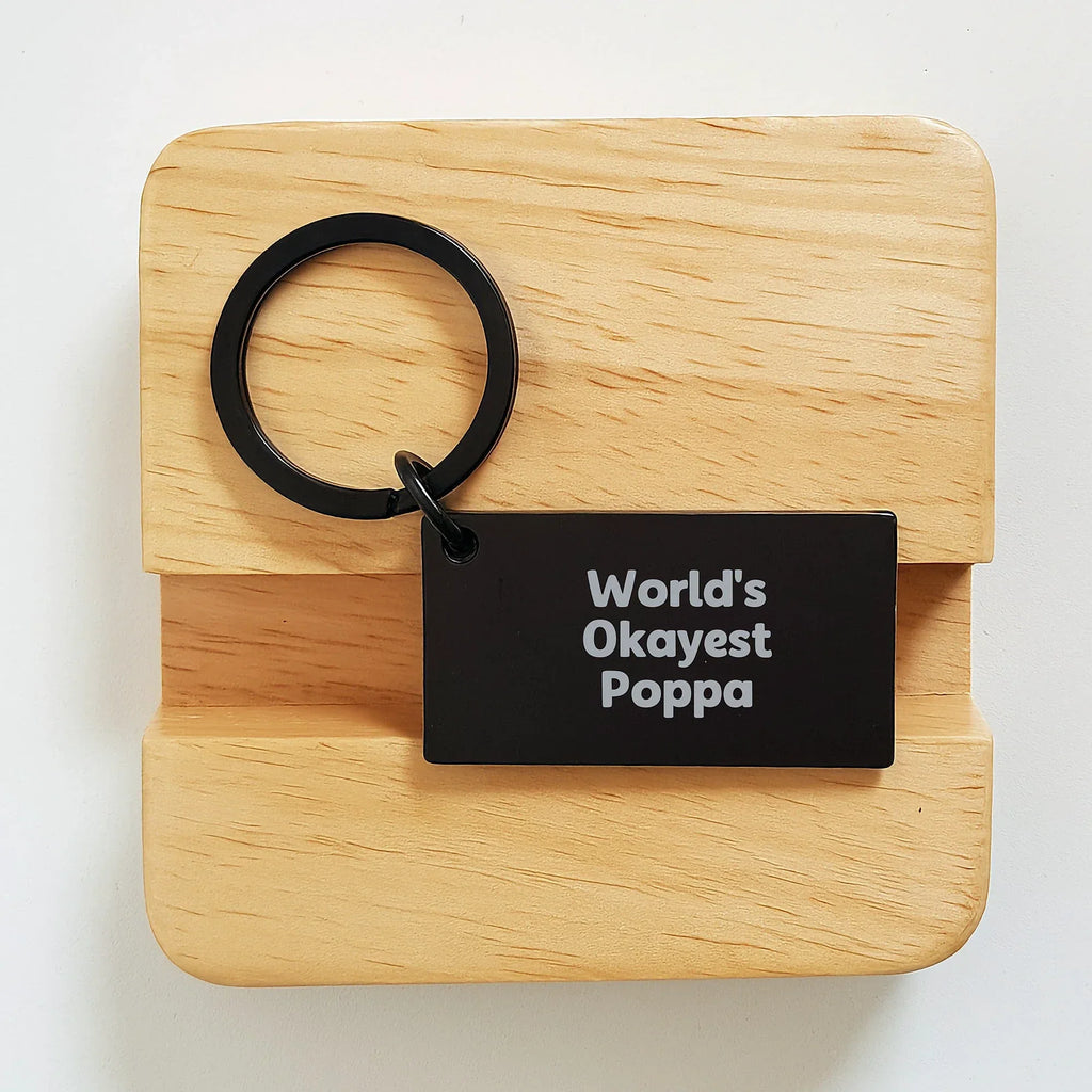 Funny Poppa Gifts Men Keychain Quote - Gifts from Family to World's Okayest Poppa